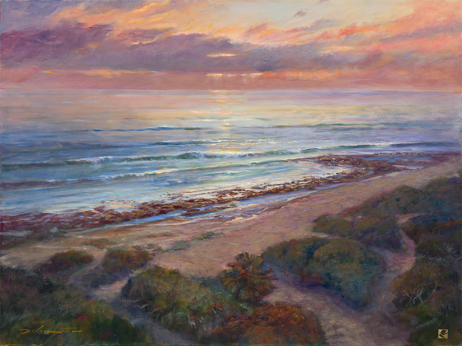 Rick Delanty, <em>From Afar, Trestles</em>, 2017, Oil over acrylic on panel, 30 x 40 in. UCI Institute and Museum of California Art, Gift from The Edward H. and Yvonne J. Boseker Collection © 2017, Rick J. Delanty, Delanty Fine Art