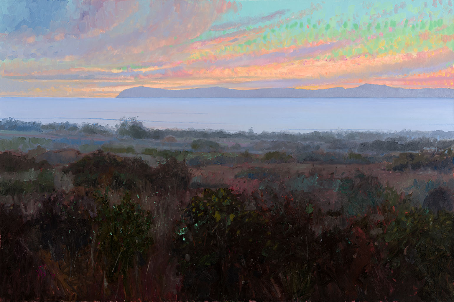 Jeff Sewell, <em>Catalina Twilight</em>, 2015, Oil on canvas, 48 x 72 in. UCI Jack and Shanaz Langson Institute and Museum of California Art, Anonymous gift
