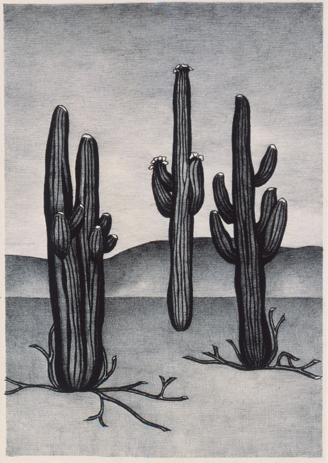 Henrietta Shore, <em>Sentinels</em>, 20th century, Lithograph, 14 x 10 in. The Buck Collection at UCI Jack and Shanaz Langson Institute and Museum of California Art