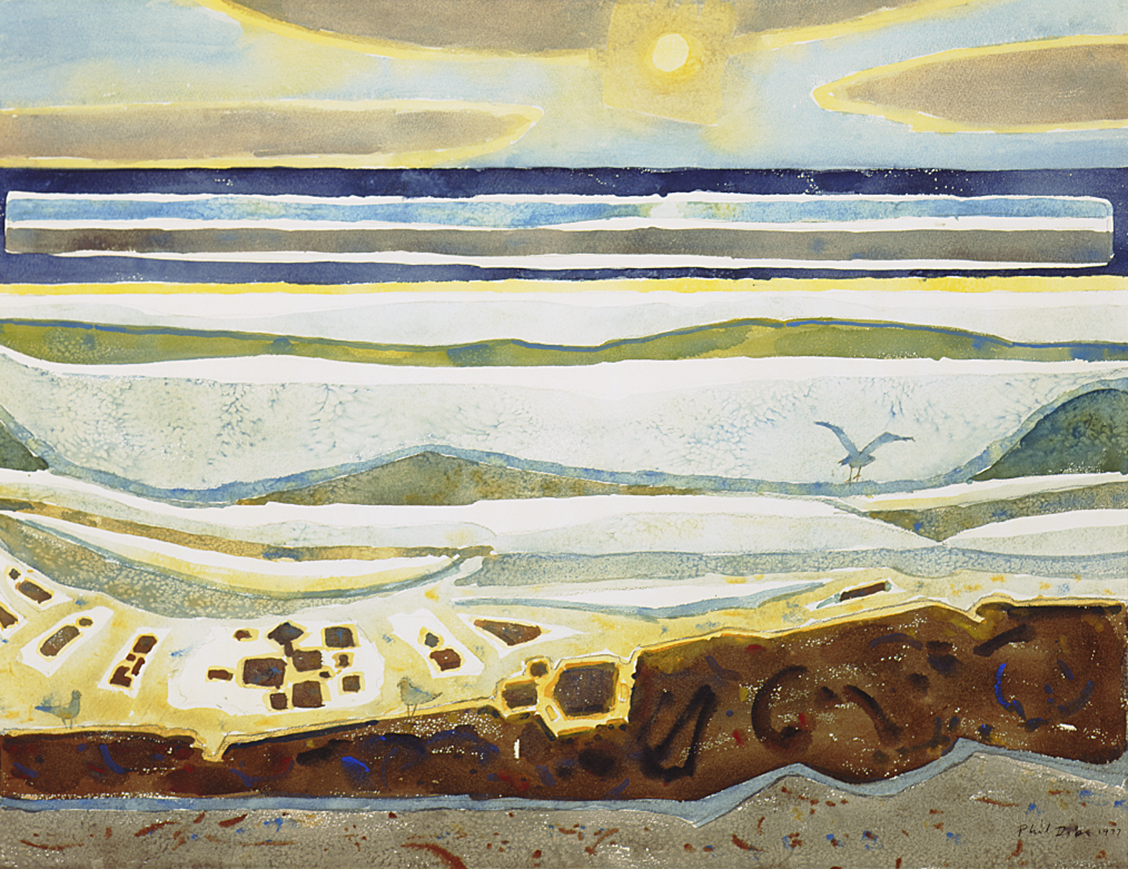 Phil Dike, <em>Combers (No. 4)</em>, 1977, Watercolor and graphite on wove paper, 22 x 30 in. The Buck Collection at UCI Jack and Shanaz Langson Institute and Museum of California Art