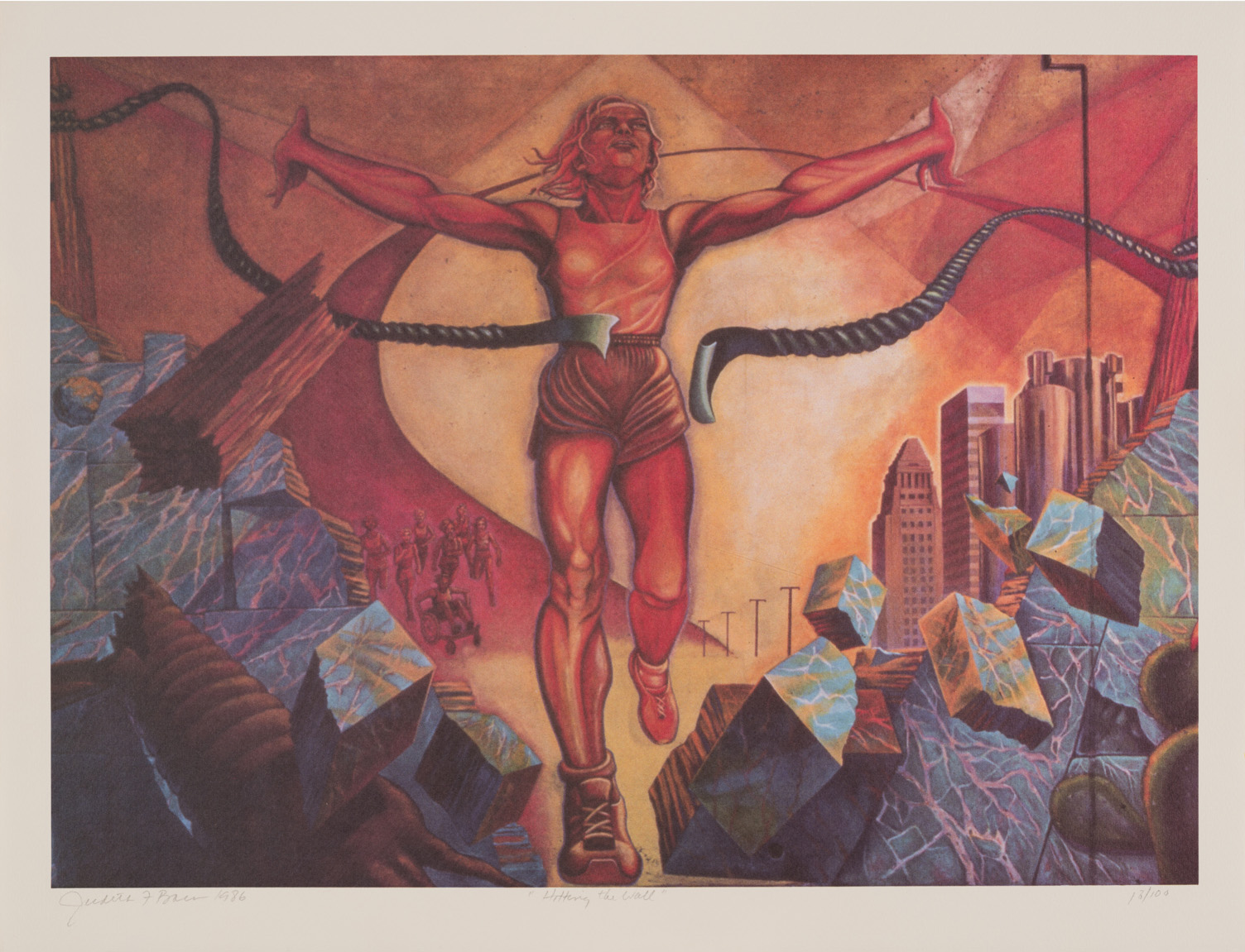 Judy Baca, <em>Hitting the Wall</em>, 1986, Giclée print, 20 x 26 in. UCI Jack and Shanaz Langson Institute and Museum of California Art, Gift in memory of UCI Professor Emeritus Michael D. Butler