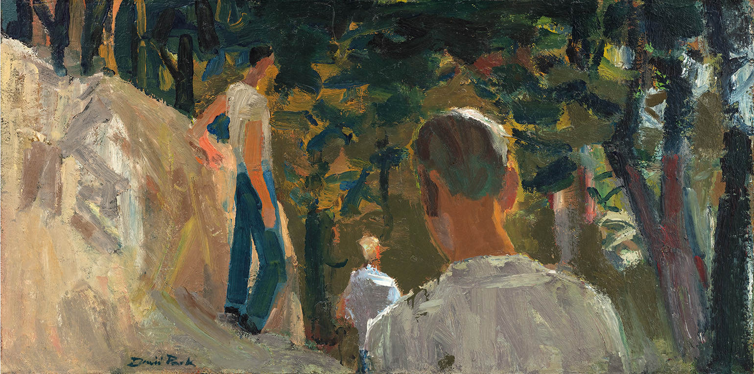 David Park, <em>Forest Trail</em>, circa 1954, Oil on canvas, 25 x 50 in. The Buck Collection at UCI Jack and Shanaz Langson Institute and Museum of California Art. © Courtesy of Hackett Mill, representative of the Estate of David Park