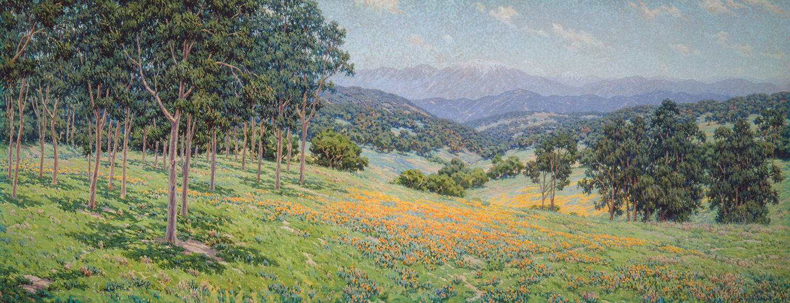 Granville Redmond, California Landscape with Flowers, circa 1931, Oil on canvas, 32 x 80 in. UCI Jack and Shanaz Langson Institute and Museum of California Art, Gift of The Irvine Museum