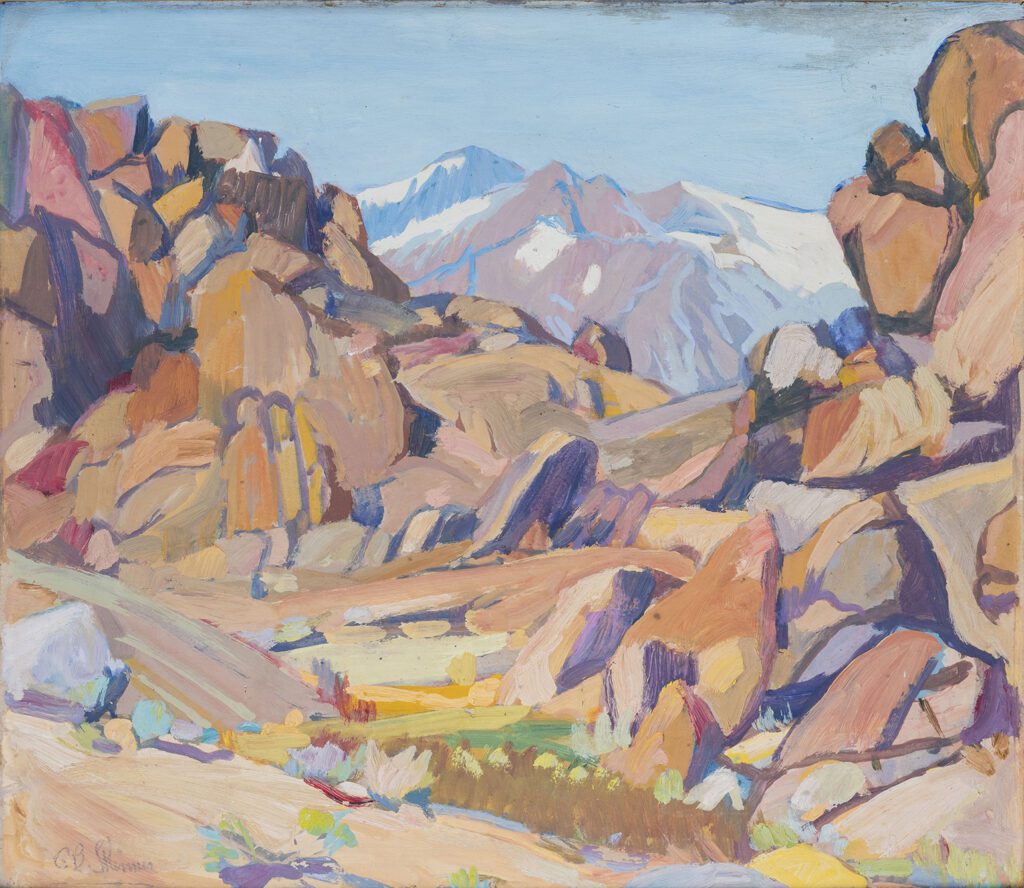 Charlotte Butler Skinner, Rocks, date unknown, Oil on board, 13 x 15 in. Collection of the Nevada Museum of Art, bequest of John A. White, Jr., in memory of Charlotte Skinner's grandson, James Skinner.