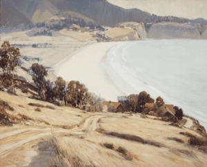 Alfred Richard Mitchell, La Jolla Shores, circa 1936, Oil on canvas, 40 x 50 in. UC Irvine Jack and Shanaz Langson Institute and Museum of California Art, Gift of The Irvine Museum.