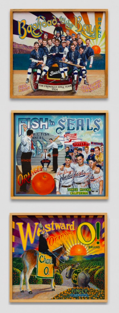 Ben Sakoguchi, The Unauthorized History of Baseball (#01), 2008, Acrylic on canvas, each: 10 x 11 in. UCI Jack and Shanaz Langson Institute and Museum of California Art, Museum purchase with additional support by Janet Mohle-Boetani, MD