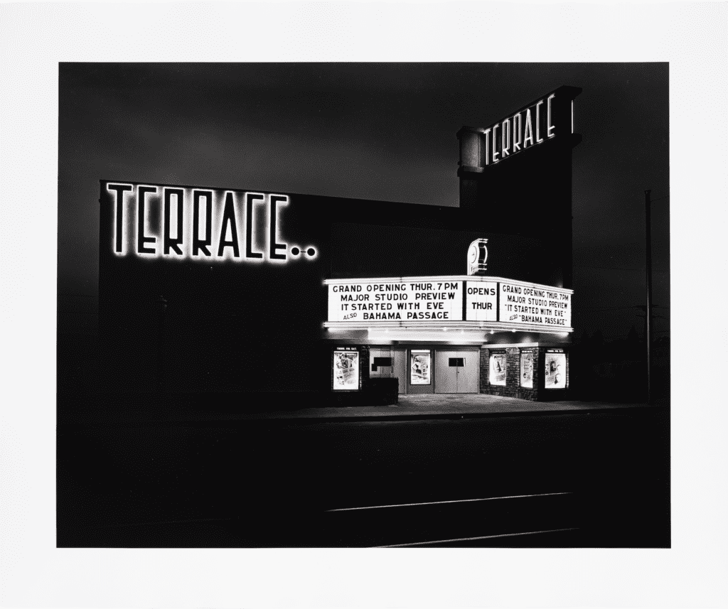 Julius Shulman, Terrace Theater, Los Angeles, 1942 (printed circa 1999), Gelatin silver print, 20 x 24 in. UC Irvine Jack and Shanaz Langson Institute and Museum of California Art, Gift of Craig Krull