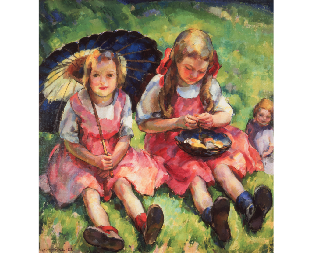 Edouard Vysekal, The Sisters, 1922, Oil on canvas, 36 1/8 x 34 1/8 x 2 1/8 in., UC Irvine Jack and Shanaz Langson Institute and Museum of California Art. Gift of The Irvine Museum