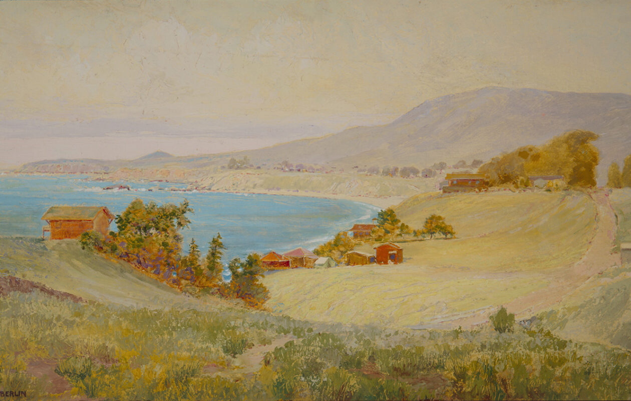Curtis Chamberlin, The Old Coast Road (Arch Beach Road), after 1917, Oil on board, 19 7/8 x 35 7/8 in. UC Irvine Jack and Shanaz Langson Institute and Museum of California Art. Gift of The Irvine Museum