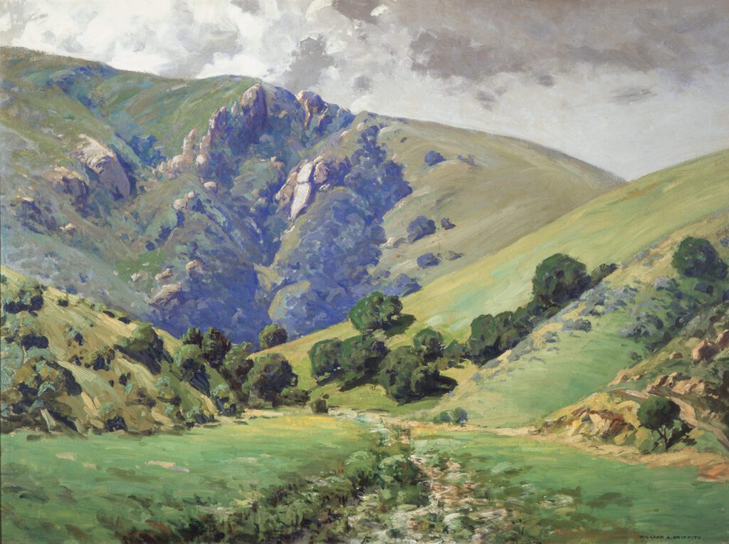 William Alexander Griffith In Laguna Canyon, 1928, Oil on canvas, 30 1/4 x 40 1/4 in. UC Irvine Jack and Shanaz Langson Institute and Museum of California Art. Gift of The Irvine Museum from prior gift of Josephine N. Milnor