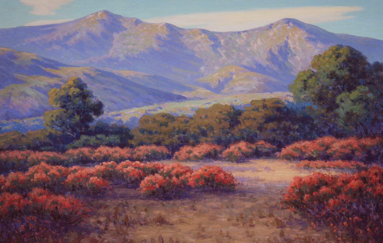 John M. Gamble, Red Buckwheat, Santa Barbara, after 1906, Oil on canvas, 28 1/4 x 42 1/4 in. UC Irvine Jack and Shanaz Langson Institute and Museum of California Art. Gift of The Irvine Museum