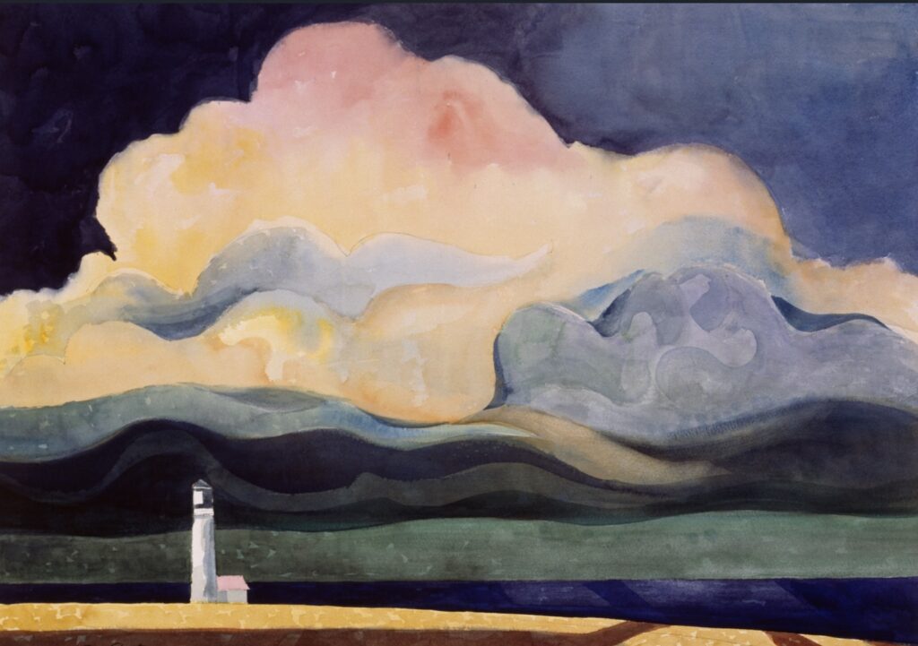 Tony Sheets, Thunderhead at Point Arena, 1989, Watercolor on paper, 28 3/4 x 36 3/4 in. The Buck Collection at UC Irvine Jack and Shanaz Langson Institute and Museum of California Art, ©Tony Sheets Estate