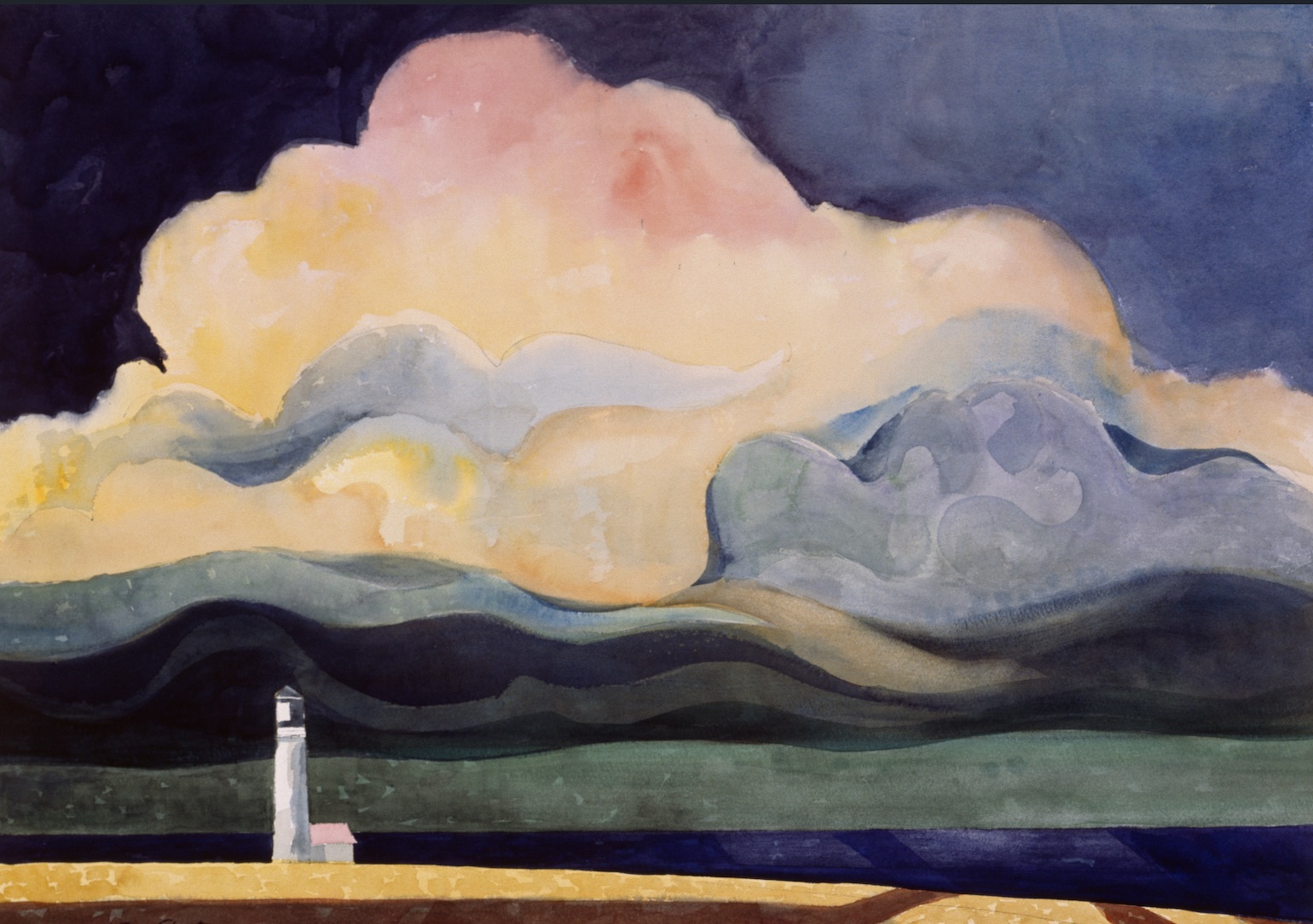 Screenshot Tony Sheets, Thunderhead at Point Arena, 1989, Watercolor on paper, 28 3/4 x 36 3/4 in. The Buck Collection at UC Irvine Jack and Shanaz Langson Institute and Museum of California Art, ©Tony Sheets Estate